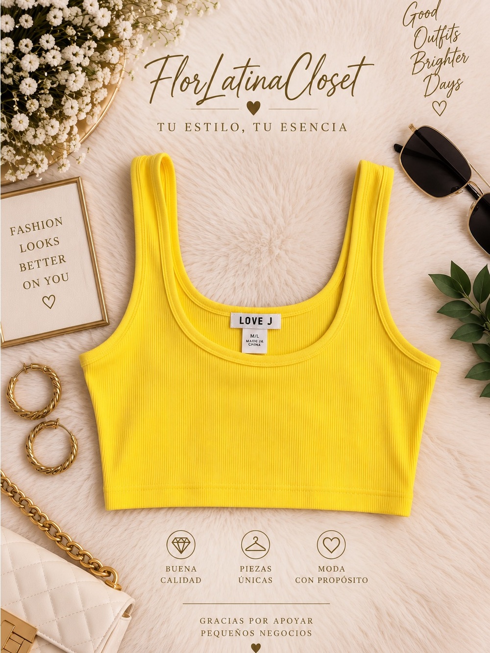 LOVE J Yellow Ribbed Crop Tank Top M/L